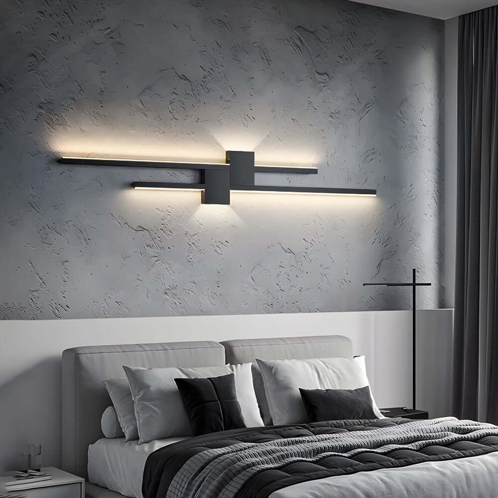 Double Strip Wall Light, Black Iron Linear LED Sconce