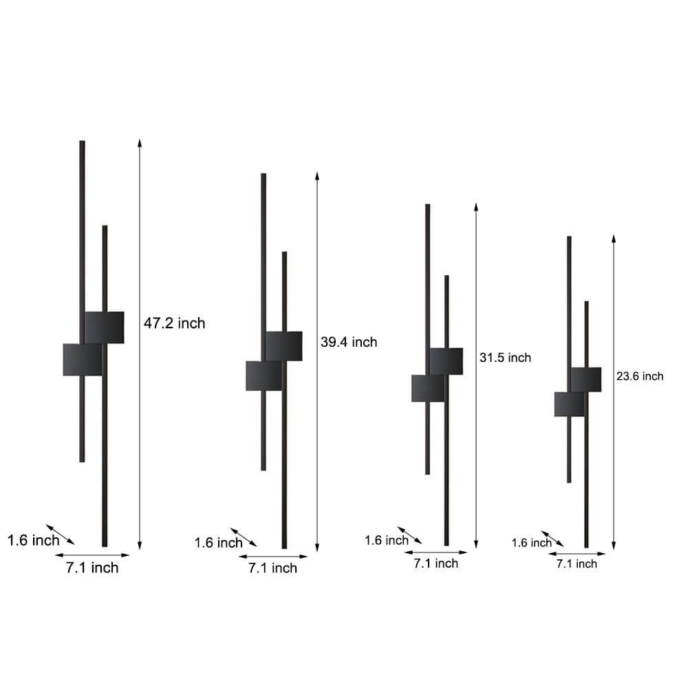 Double Strip Wall Light, Black Iron Linear LED Sconce