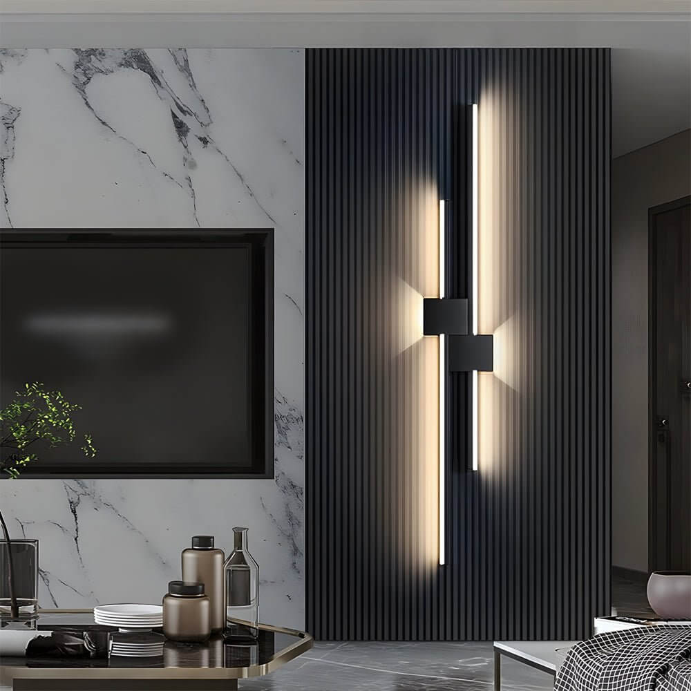 Double Strip Wall Light, Black Iron Linear LED Sconce