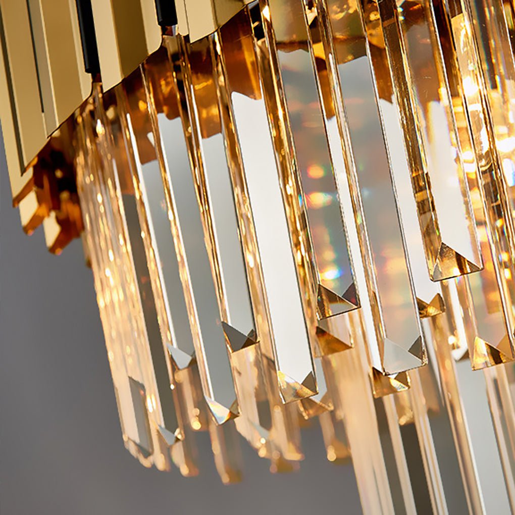 Gold Fluted Crystal Chandelier, Stainless Steel Ceiling Light 5