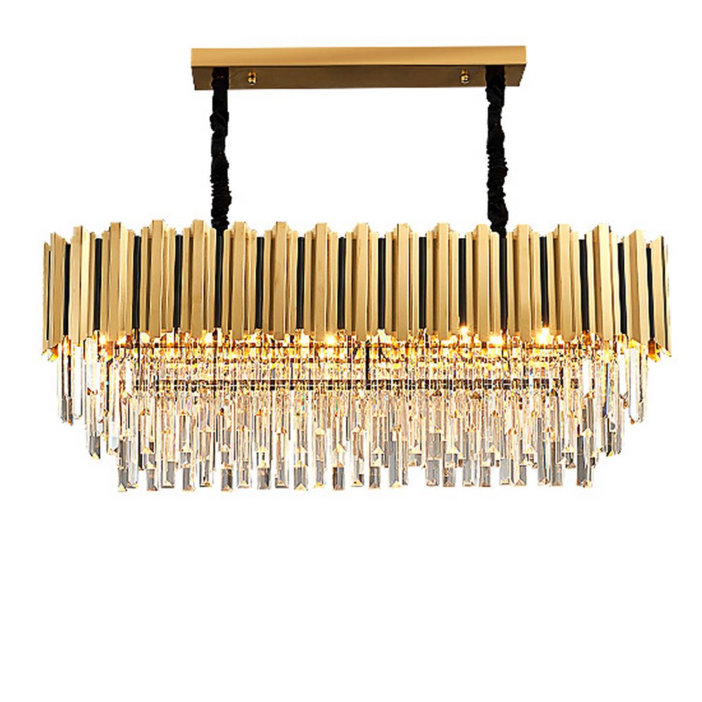 Gold Fluted Crystal Chandelier, Stainless Steel Ceiling Light 9