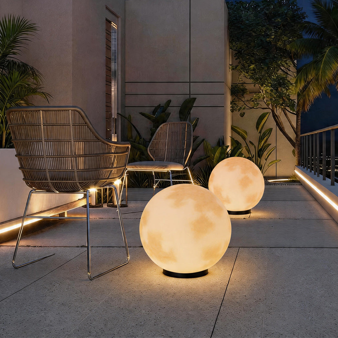 Moon Globe Pillar Light, Textured Resin Outdoor Garden Light 4