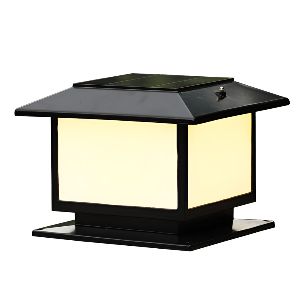 Square Lantern Pillar Light, Black Die Cast Aluminum Post Cap Light 13