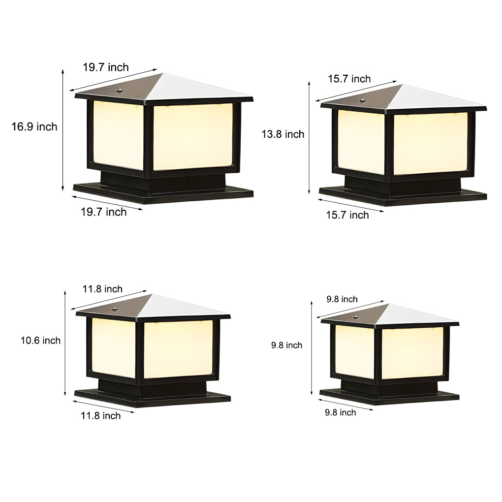 Square Lantern Pillar Light, Black Die Cast Aluminum Post Cap Light 15