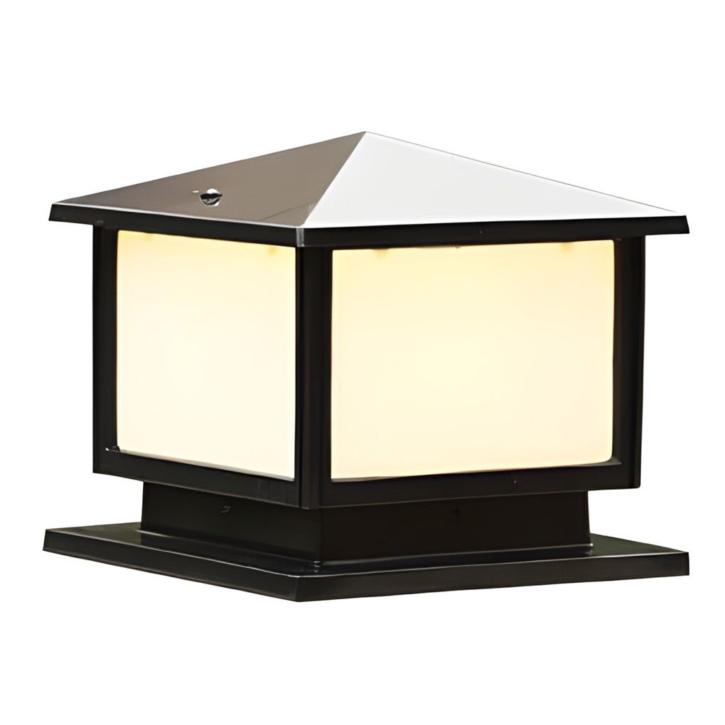 Square Lantern Pillar Light, Black Die Cast Aluminum Post Cap Light 14