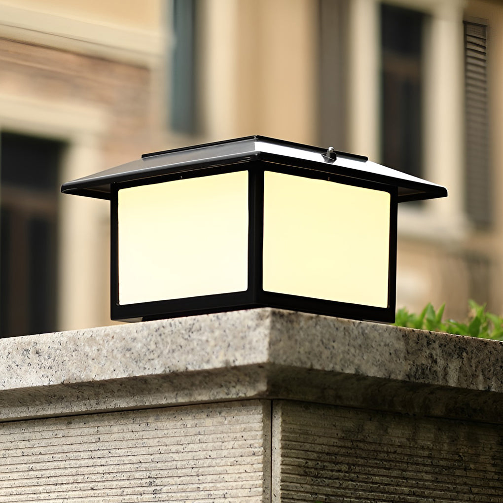 Square Lantern Pillar Light, Black Die Cast Aluminum Post Cap Light 7