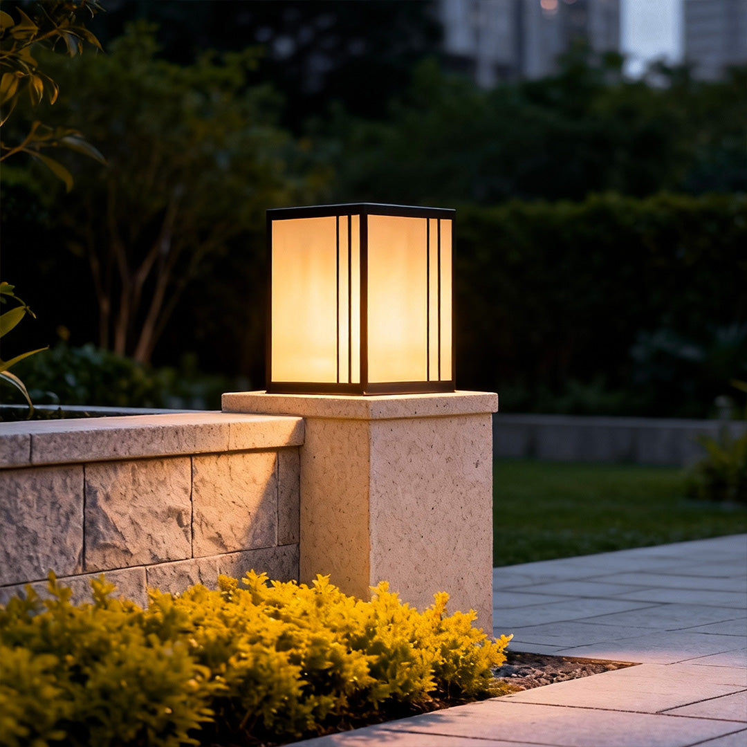 Marble Shade Pillar Light, Black Copper Outdoor Post Cap Light