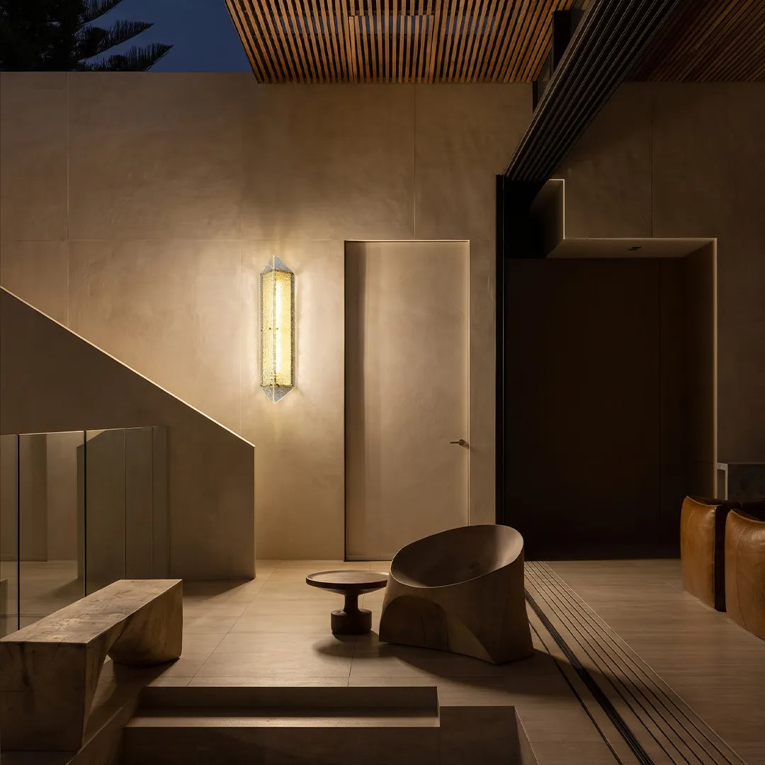 Gilded Facet Outdoor Sconce, Gold Steel Wall Lantern