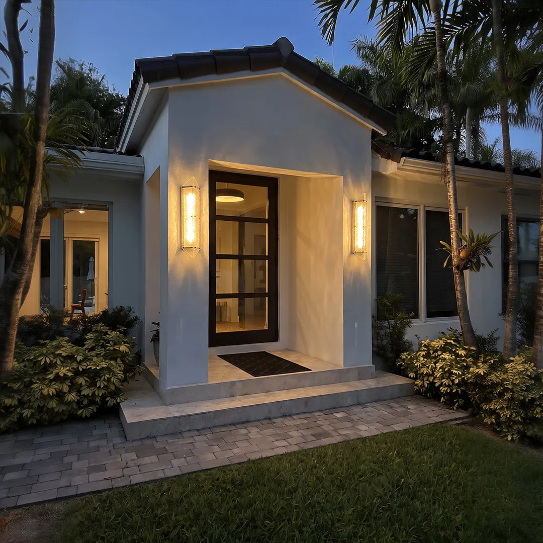 Gilded Facet Outdoor Sconce, Gold Steel Wall Lantern