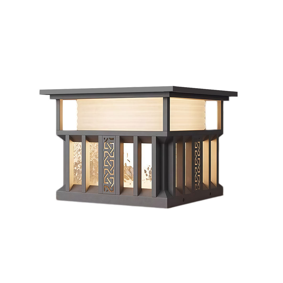 Square Lantern Pillar Light, Gray Stainless Steel Post Cap Light