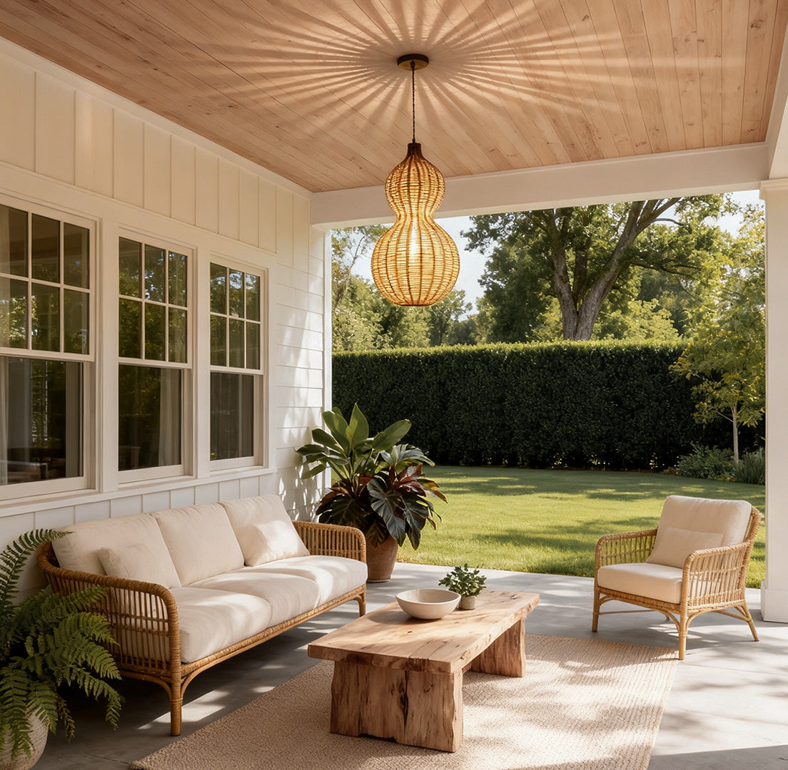 Woven Gourd Outdoor Pendant, Natural Rattan Hanging Light