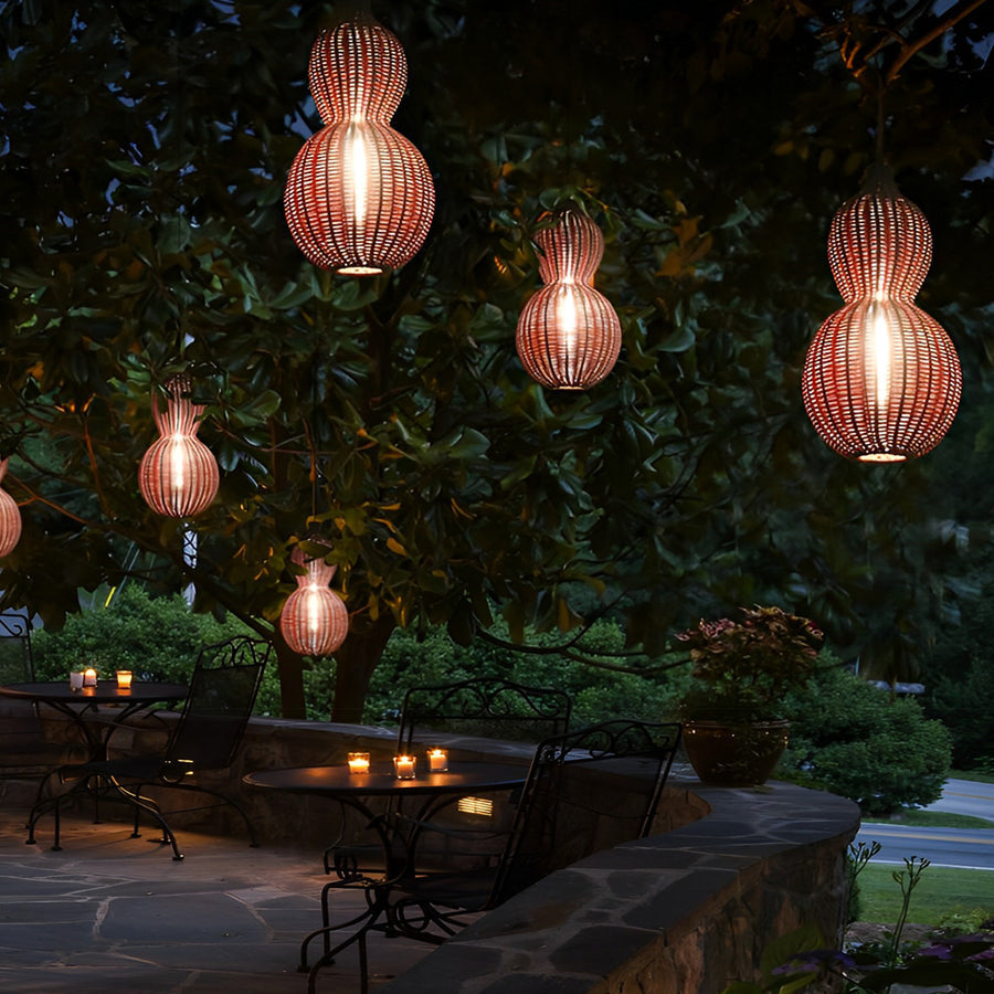 Woven Gourd Outdoor Pendant, Natural Rattan Hanging Light 8