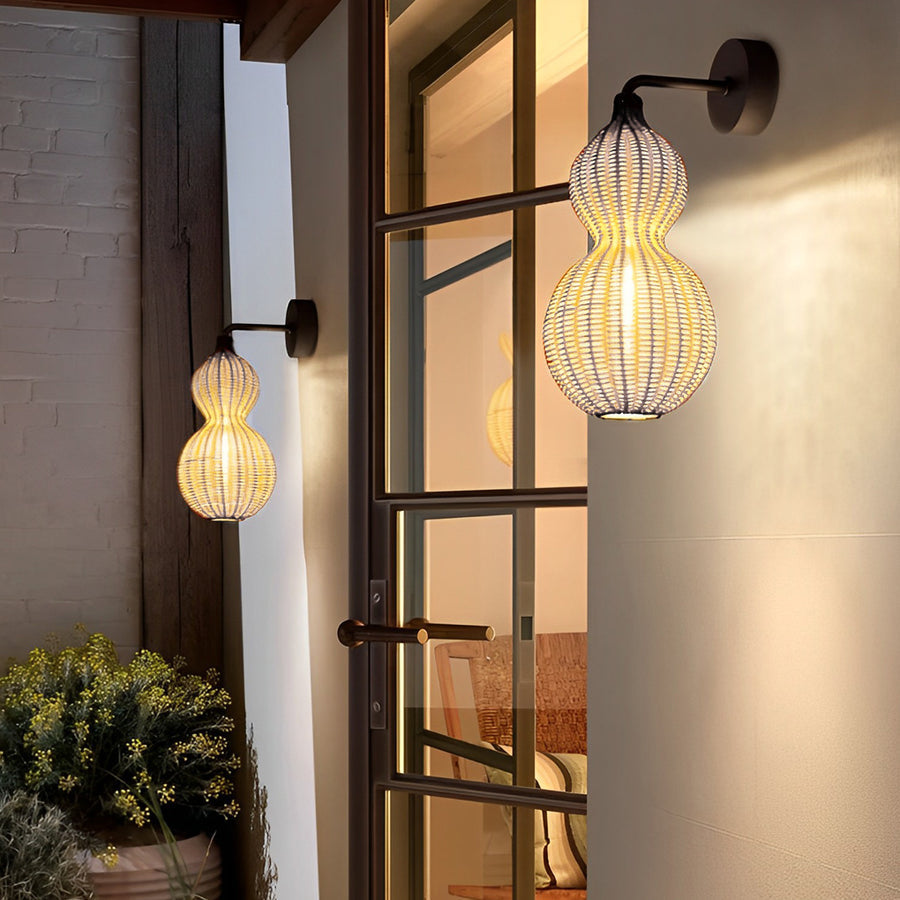 Woven Gourd Outdoor Pendant, Natural Rattan Hanging Light 6