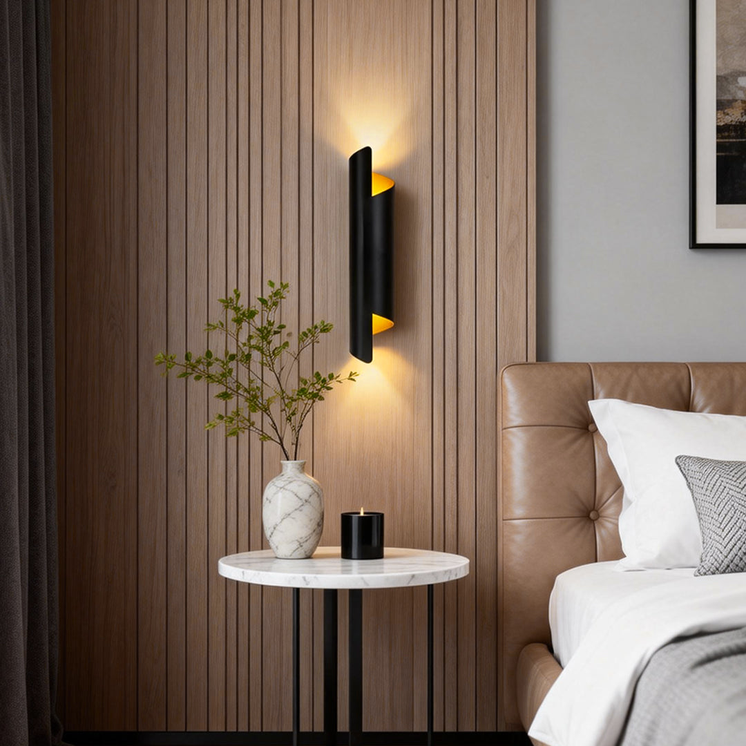 Scroll Curve Wall Sconce, Gold and Black Up and Down Light