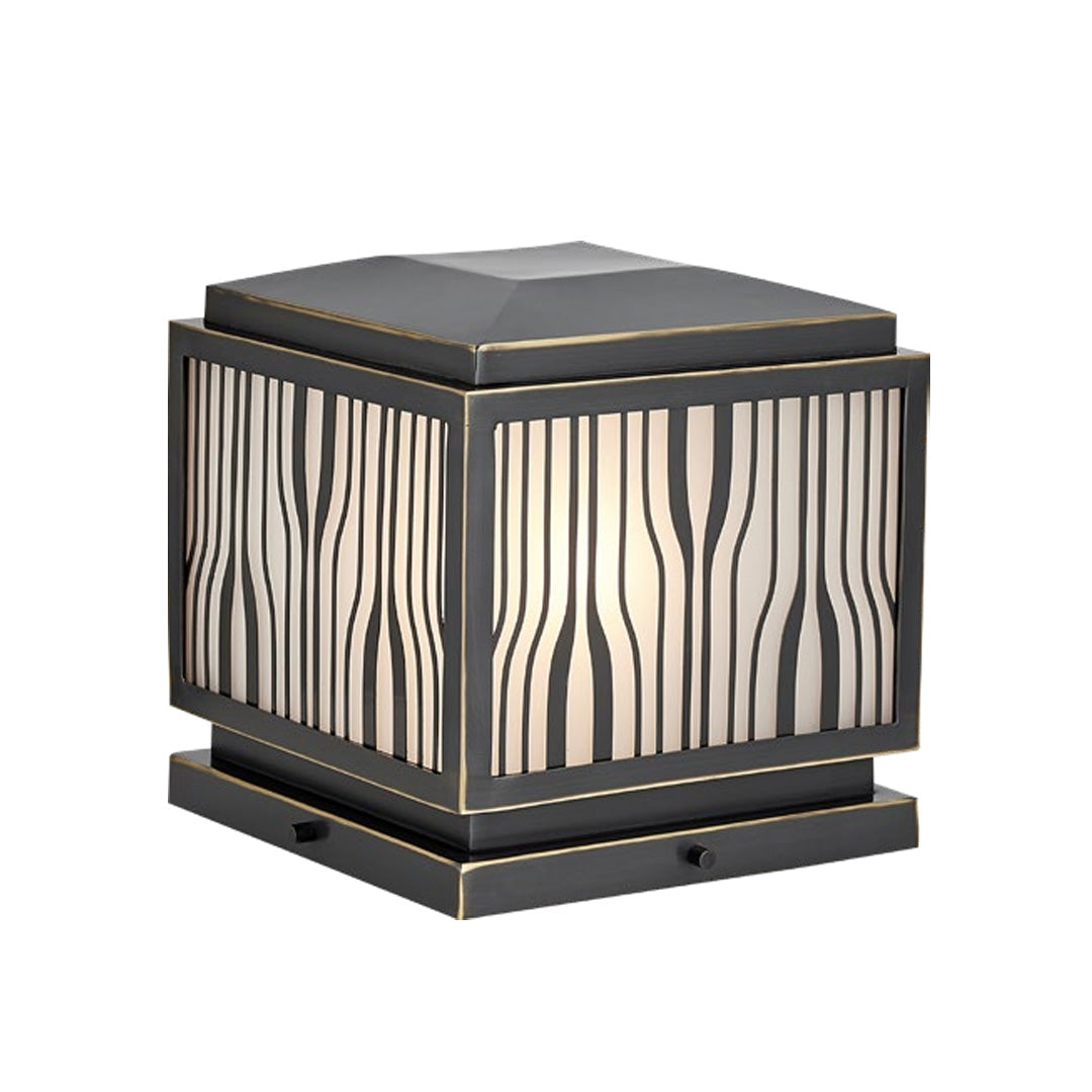 Wavy Glass Pillar Cap Light, Black and Gold Copper Post Light