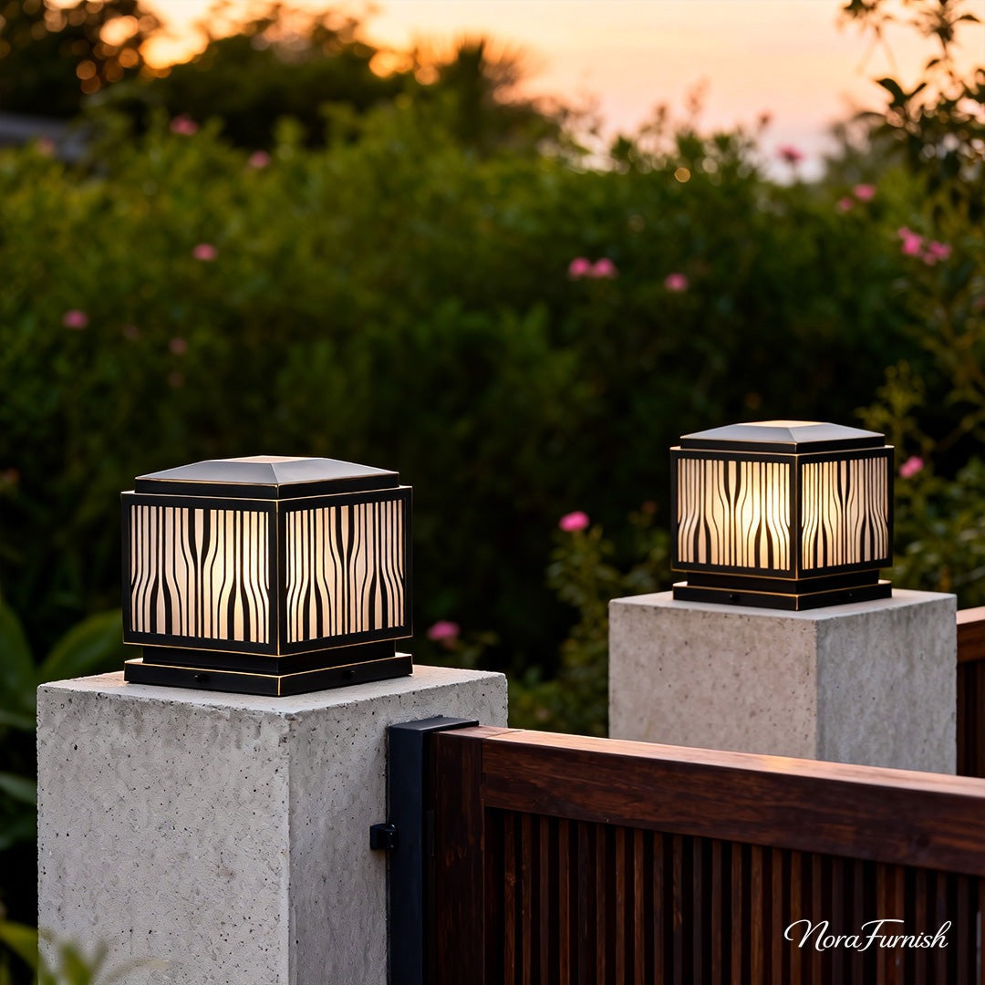 Wavy Glass Pillar Cap Light, Black and Gold Copper Post Light