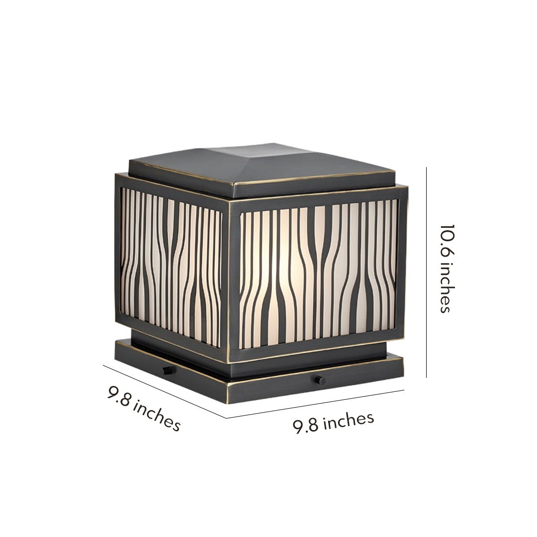 Wavy Glass Pillar Cap Light, Black and Gold Copper Post Light