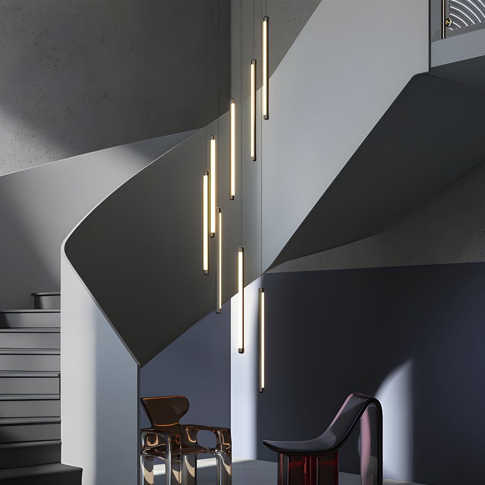 Slim Tube Spiral Staircase Chandelier, Black Aluminum Drop Light 5
