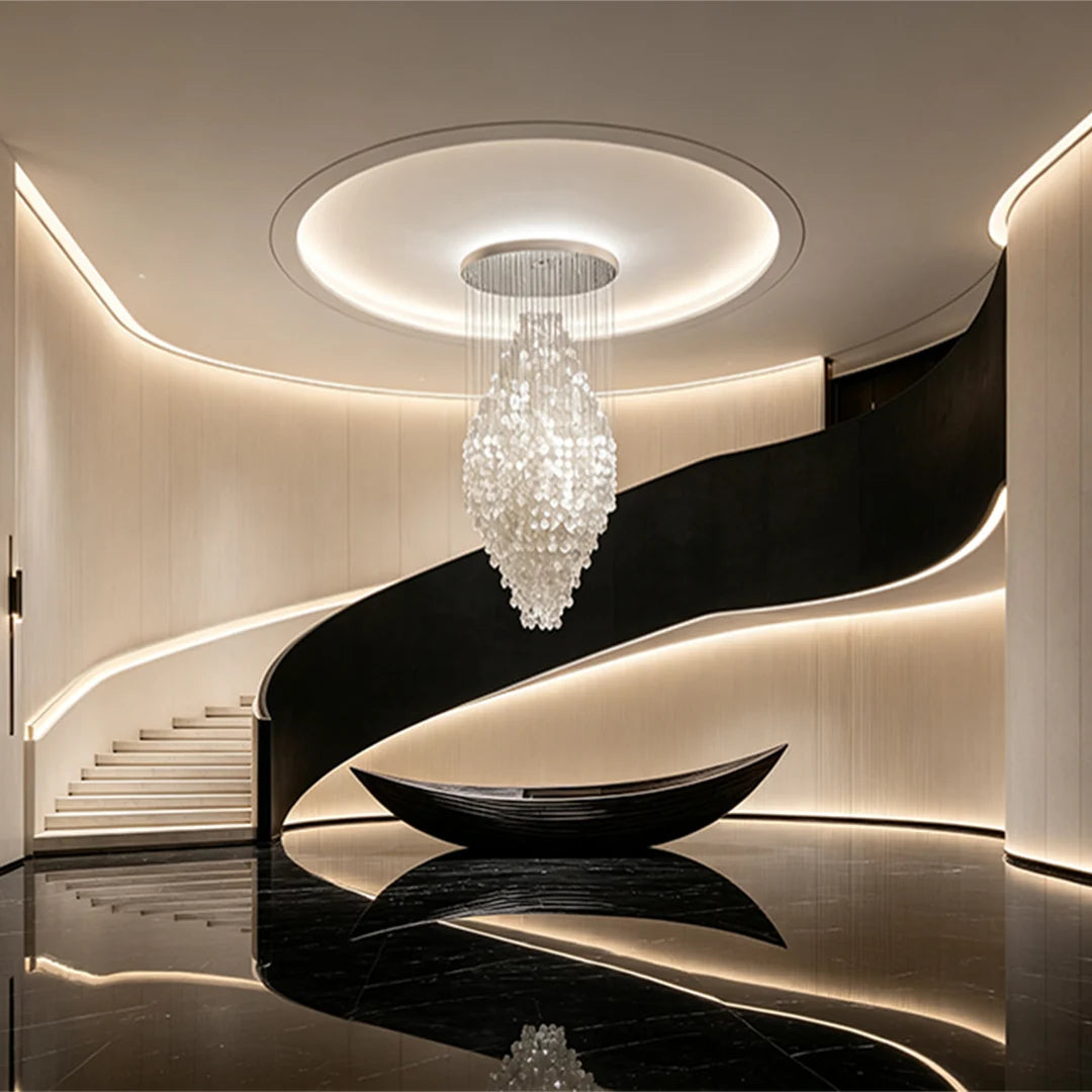 Pearl Shell Staircase Chandelier, Natural Seashell Long Drop Light 4