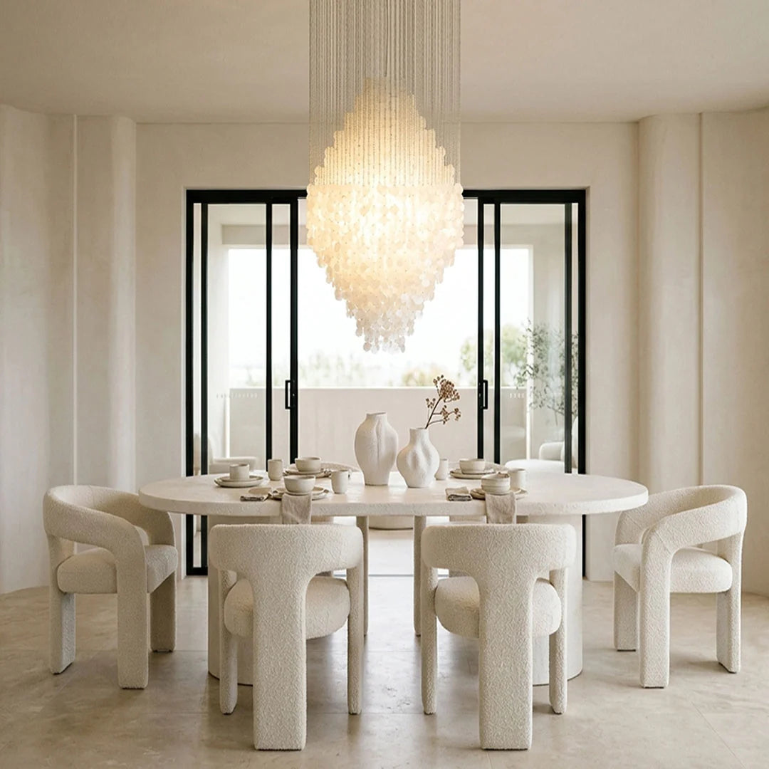 Pearl Shell Staircase Chandelier, Natural Seashell Long Drop Light 3