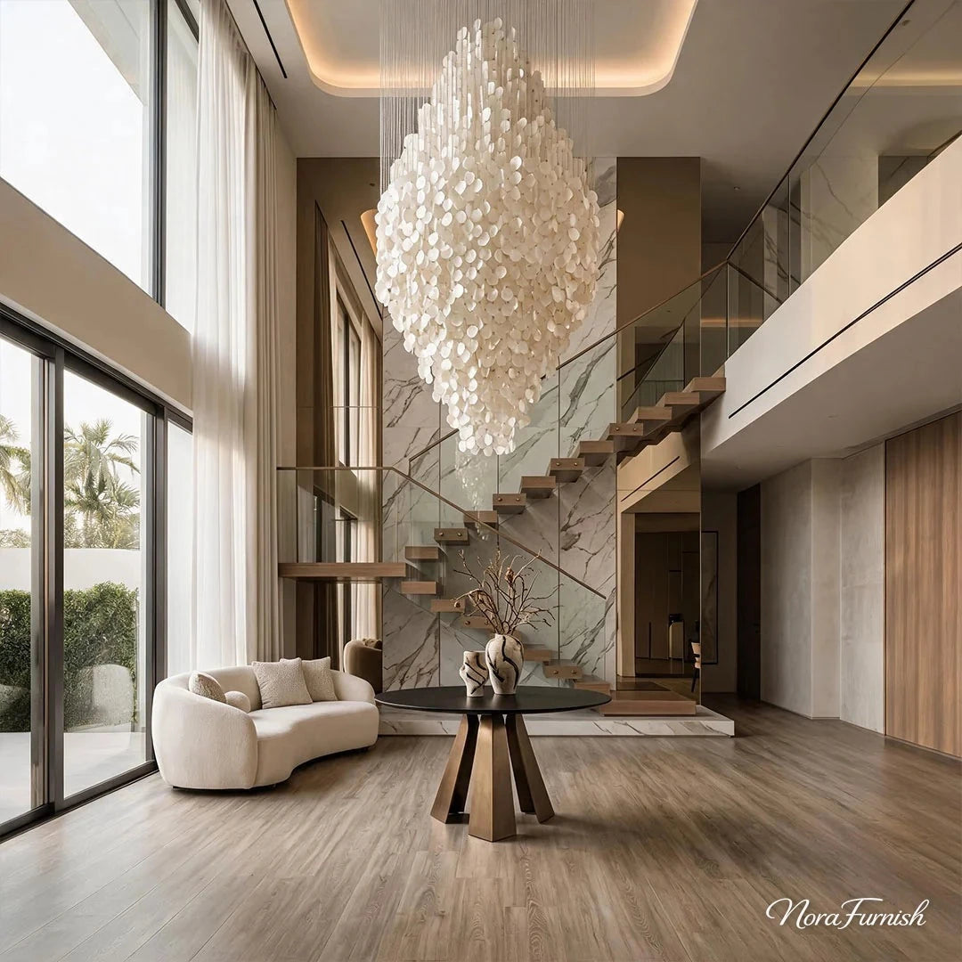 Pearl Shell Staircase Chandelier, Natural Seashell Long Drop Light 2