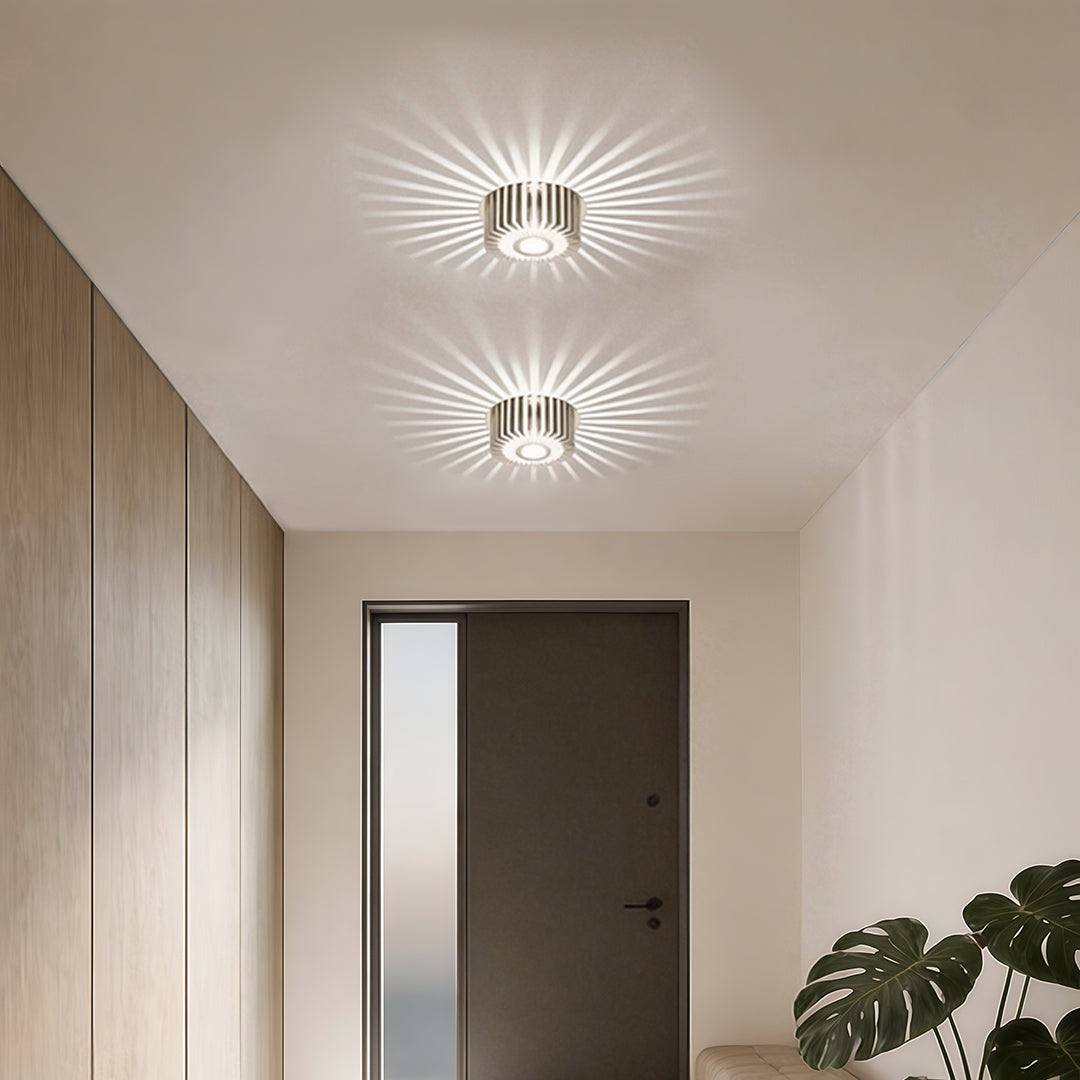 Sunburst Mini Ceiling Light, Silver Aluminum LED Flush Mount