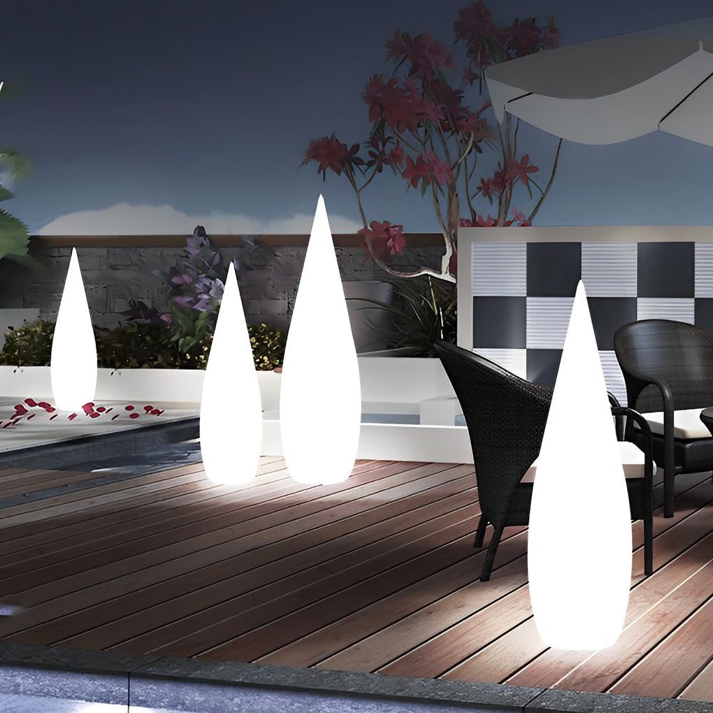 Teardrop Glow Outdoor Floor Lamp, White Sculptural Landscape Light 9