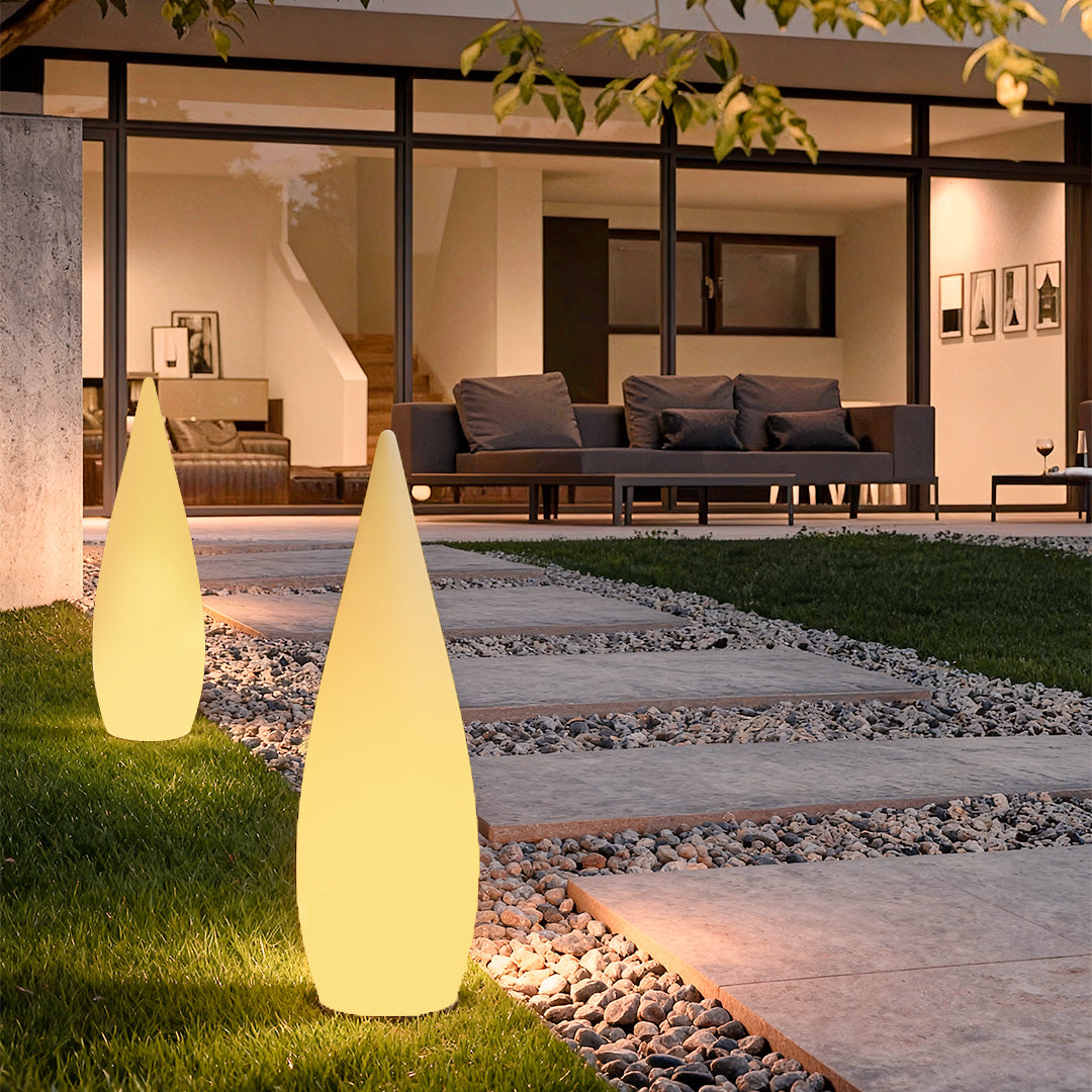 Teardrop Glow Outdoor Floor Lamp, White Sculptural Landscape Light 2