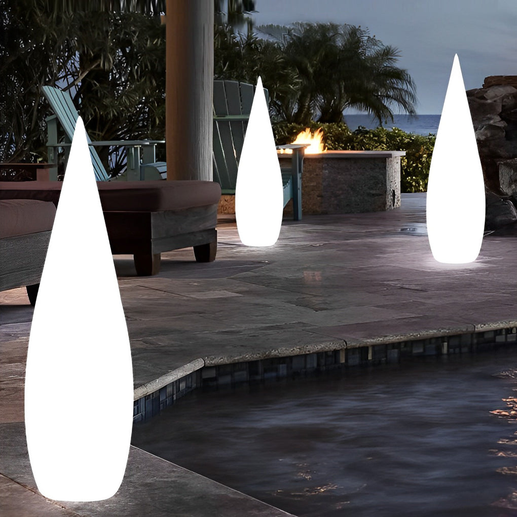 Teardrop Glow Outdoor Floor Lamp, White Sculptural Landscape Light 7