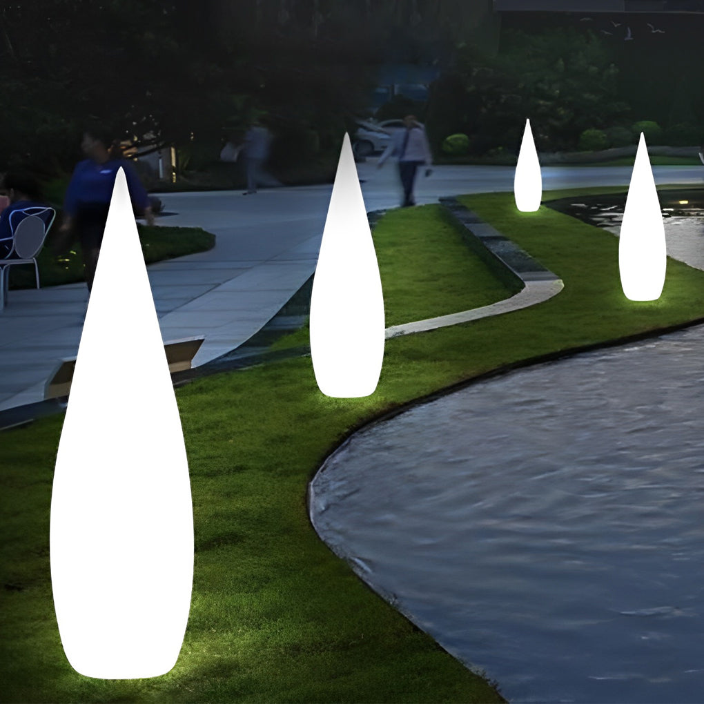 Teardrop Glow Outdoor Floor Lamp, White Sculptural Landscape Light 5