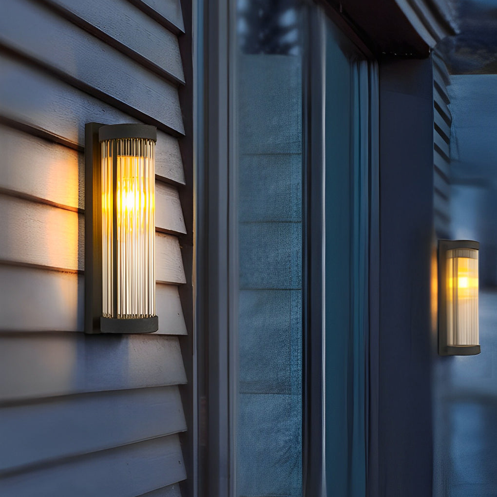 Modern Glass Solar Wall Light, Black Steel Outdoor Sconce
