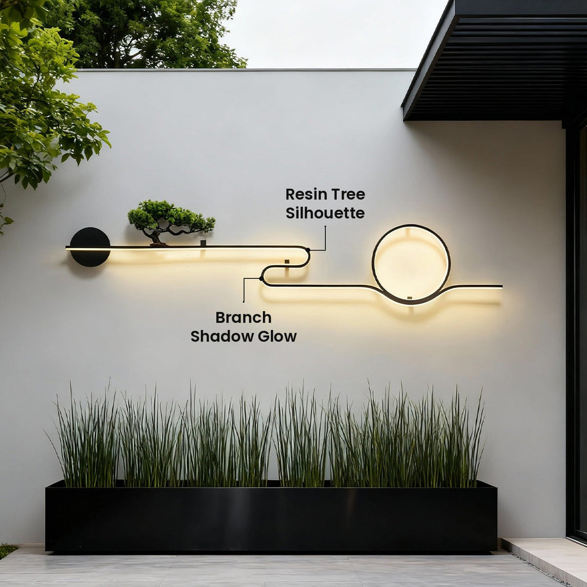 Moon and Tree Scenery Wall Light: Resin Tree Silhouette, Branch Shadow Glow
