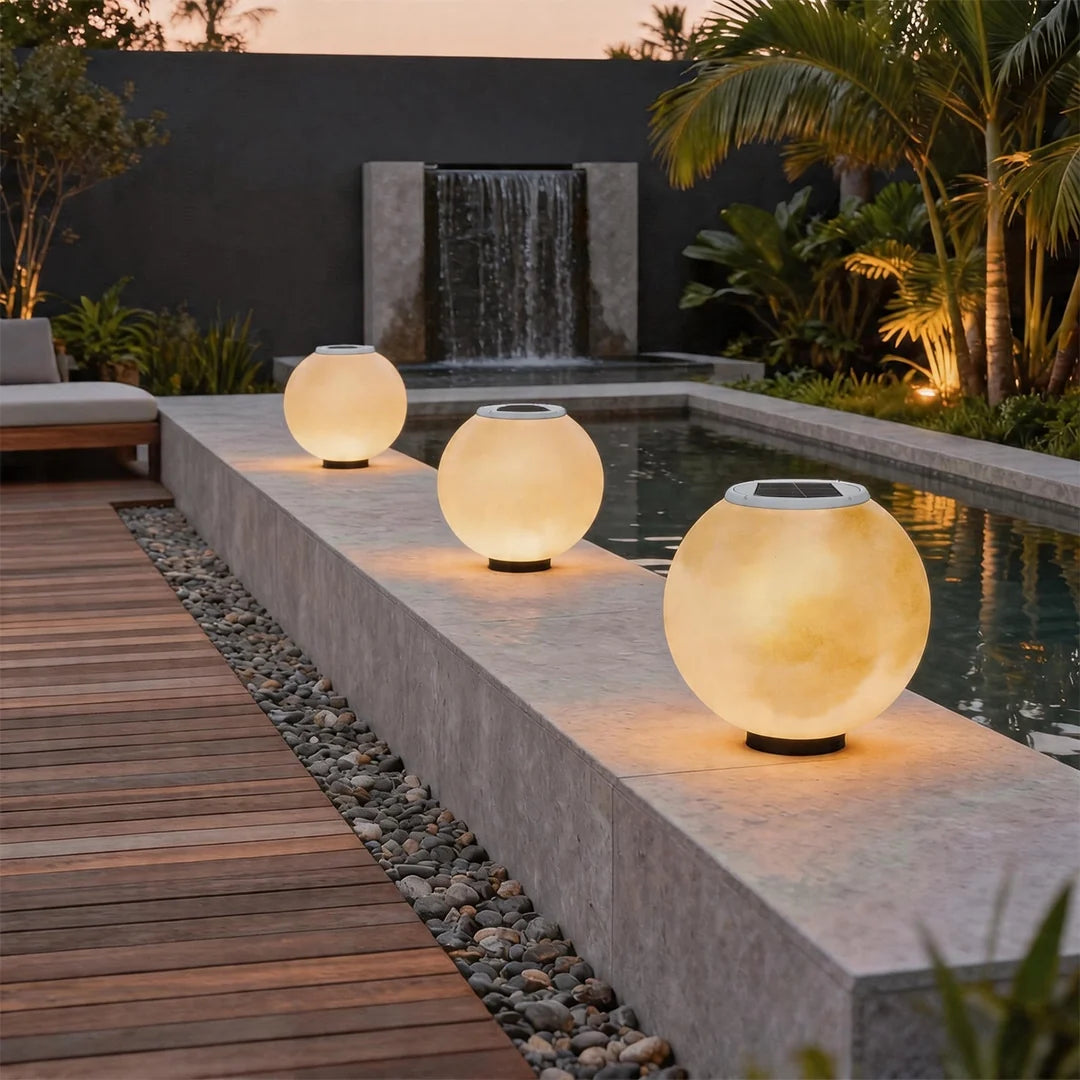 Moon Globe Pillar Light, Textured Resin Outdoor Garden Light 11