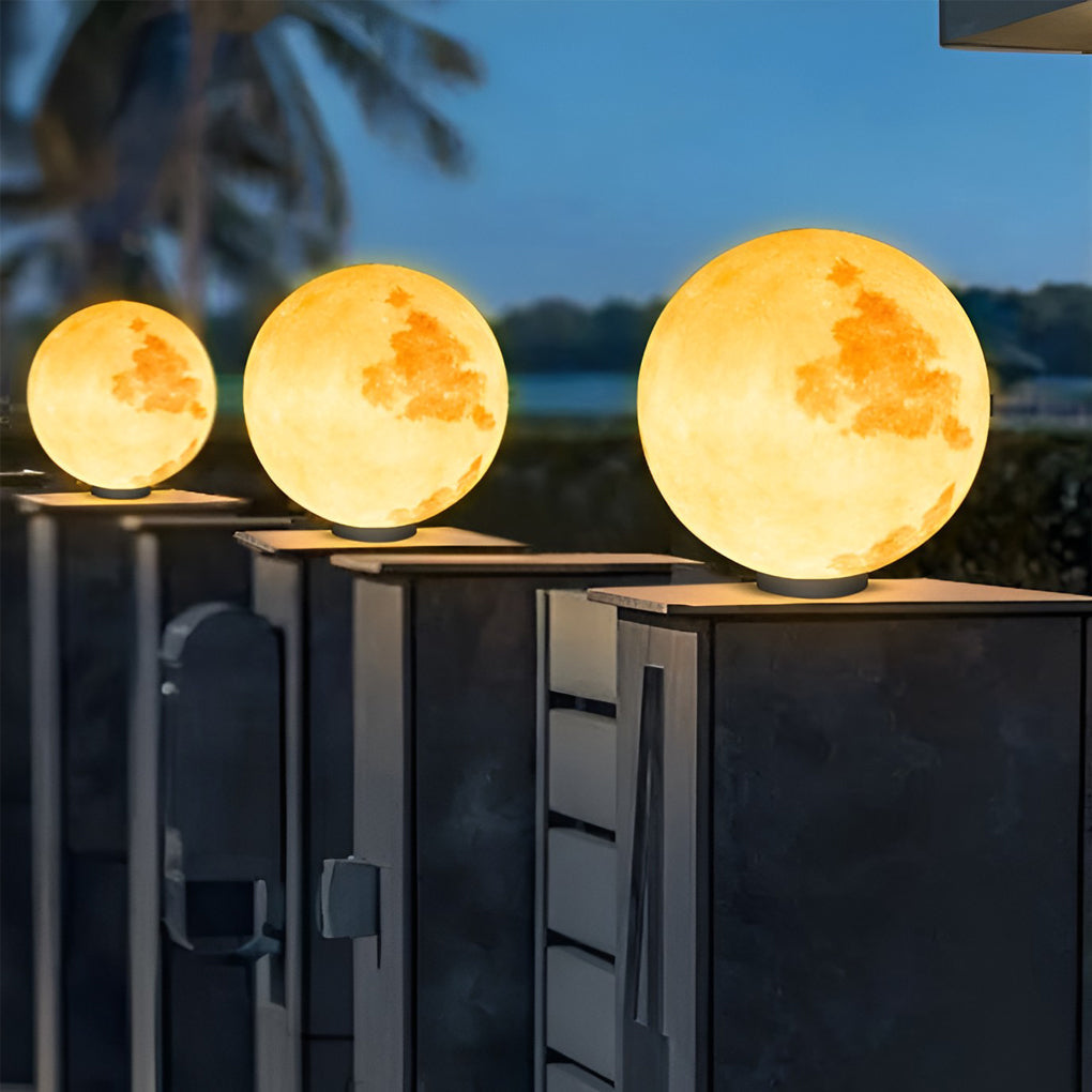 Moon Globe Pillar Light, Textured Resin Outdoor Garden Light 17