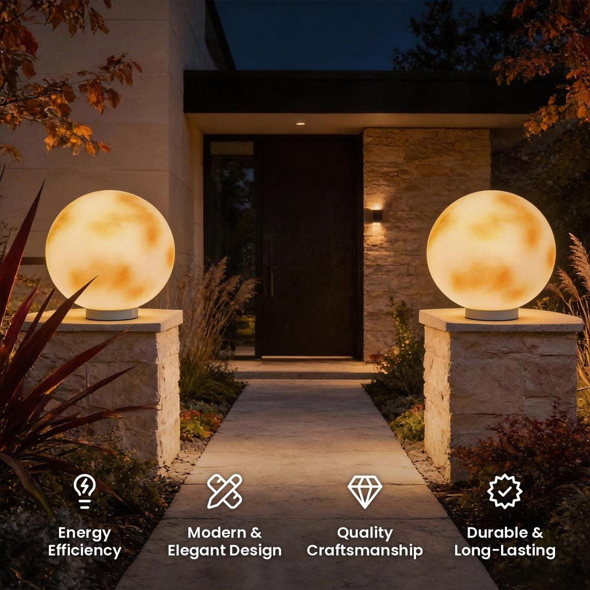 Moon Shaped Pillar Light: energy efficiency, modern and elegant design, quality craftsmanship, durable and long-lasting