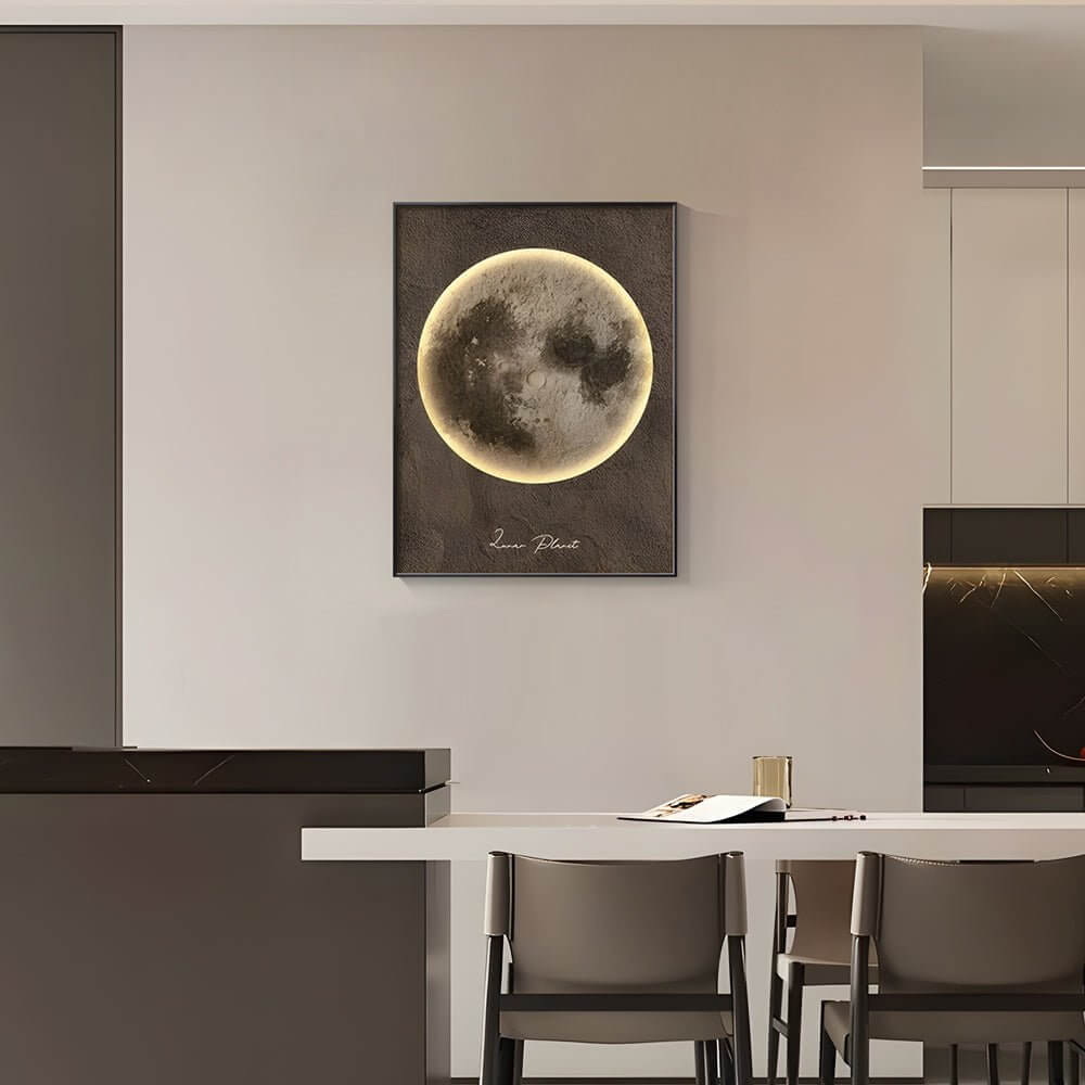 Moonlit Canvas LED Wall Art, Framed Moon Print with Backlight
