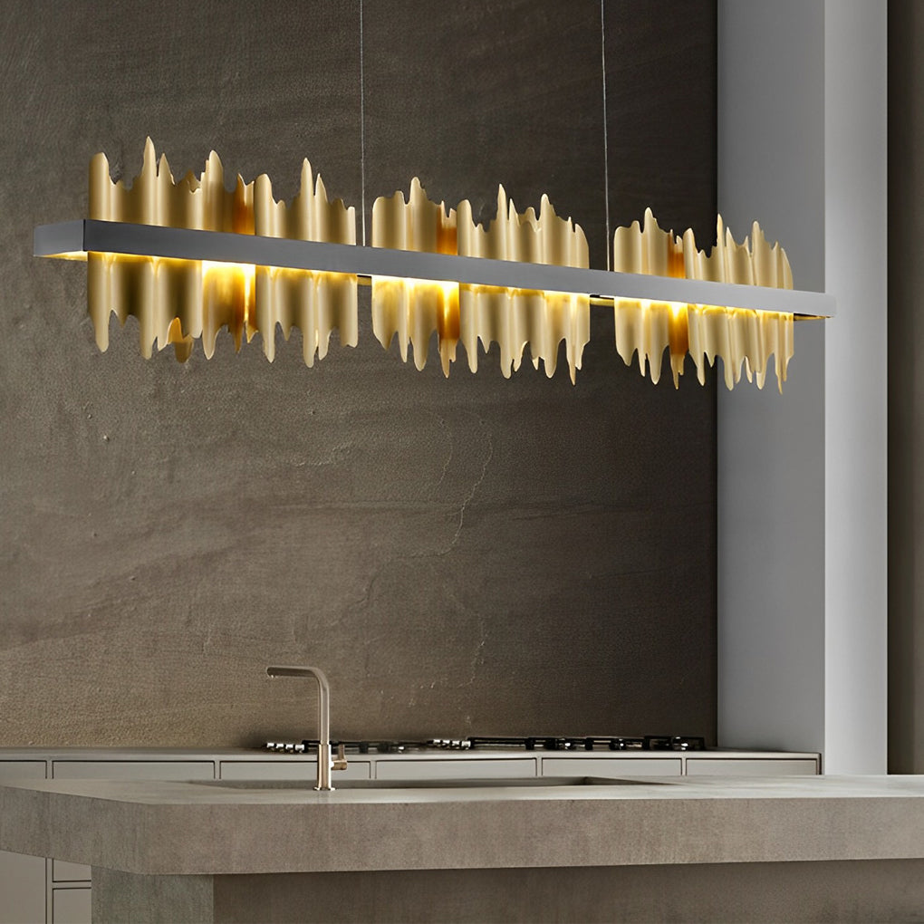 Mountain Ridge LED Linear Chandelier, Polished Metal Island Light