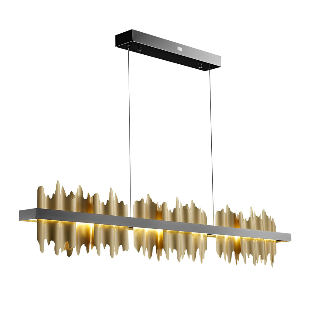 Mountain Ridge LED Linear Chandelier, Polished Metal Island Light