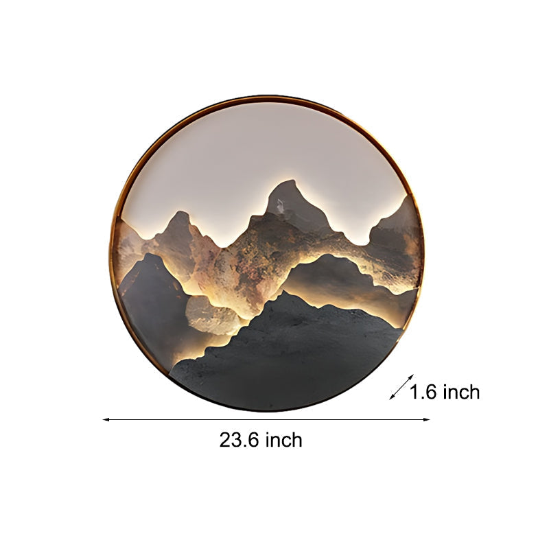 Mountain Stone LED Wall Art, Round Aluminum Framed Wall Light