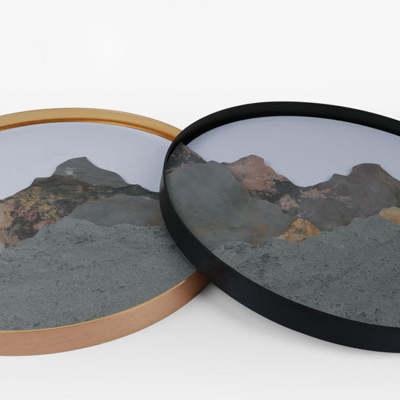 Mountain Stone LED Wall Art, Round Aluminum Framed Wall Light