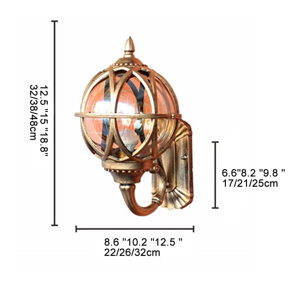 Nest Globe Wall Lantern, Aluminum and Clear Glass Porch Light 12