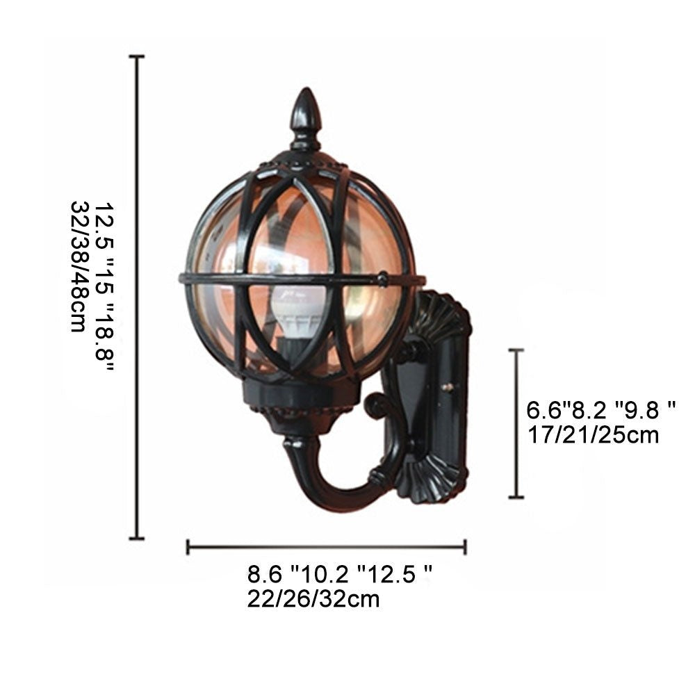 Nest Globe Wall Lantern, Aluminum and Clear Glass Porch Light 13