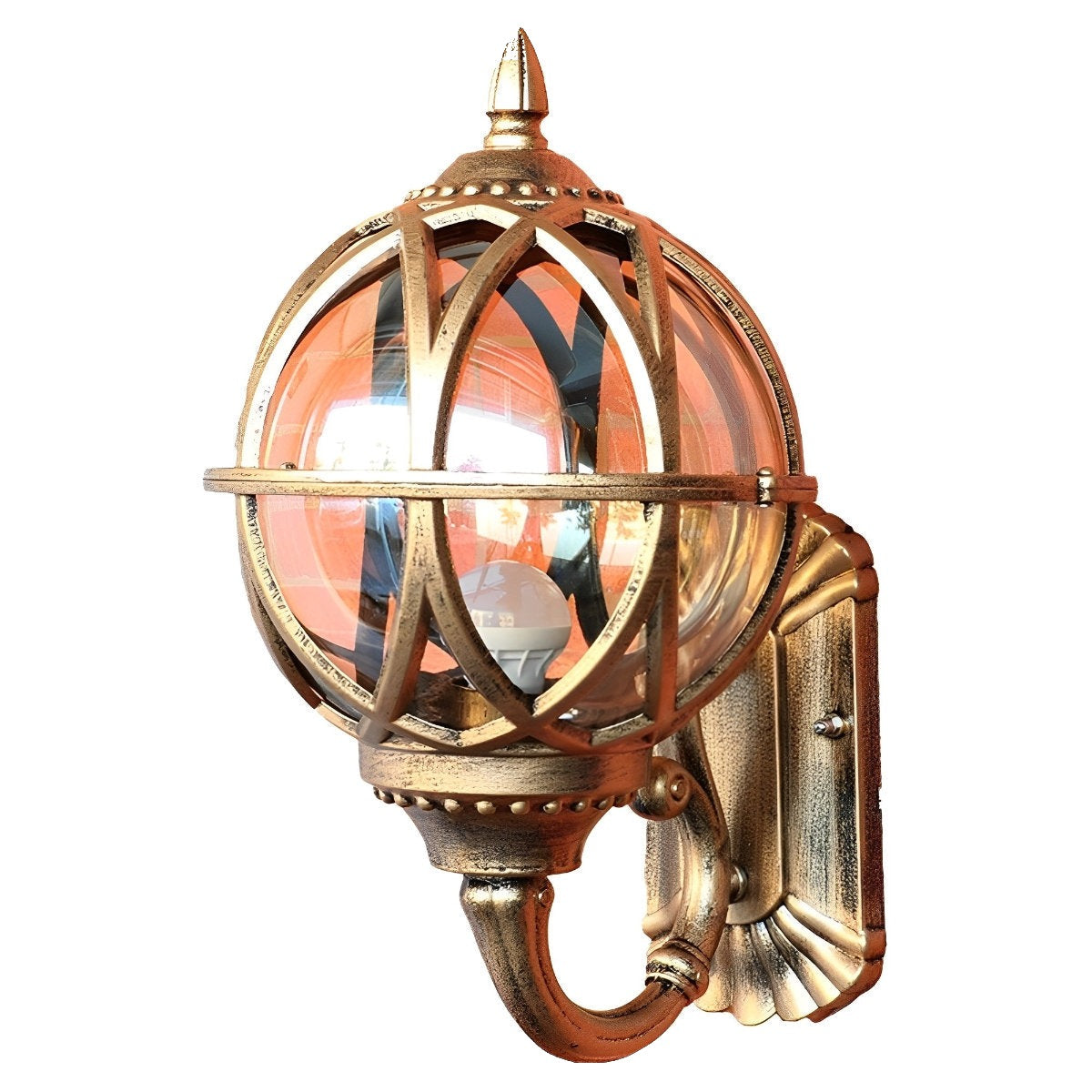Nest Globe Wall Lantern, Aluminum and Clear Glass Porch Light 14