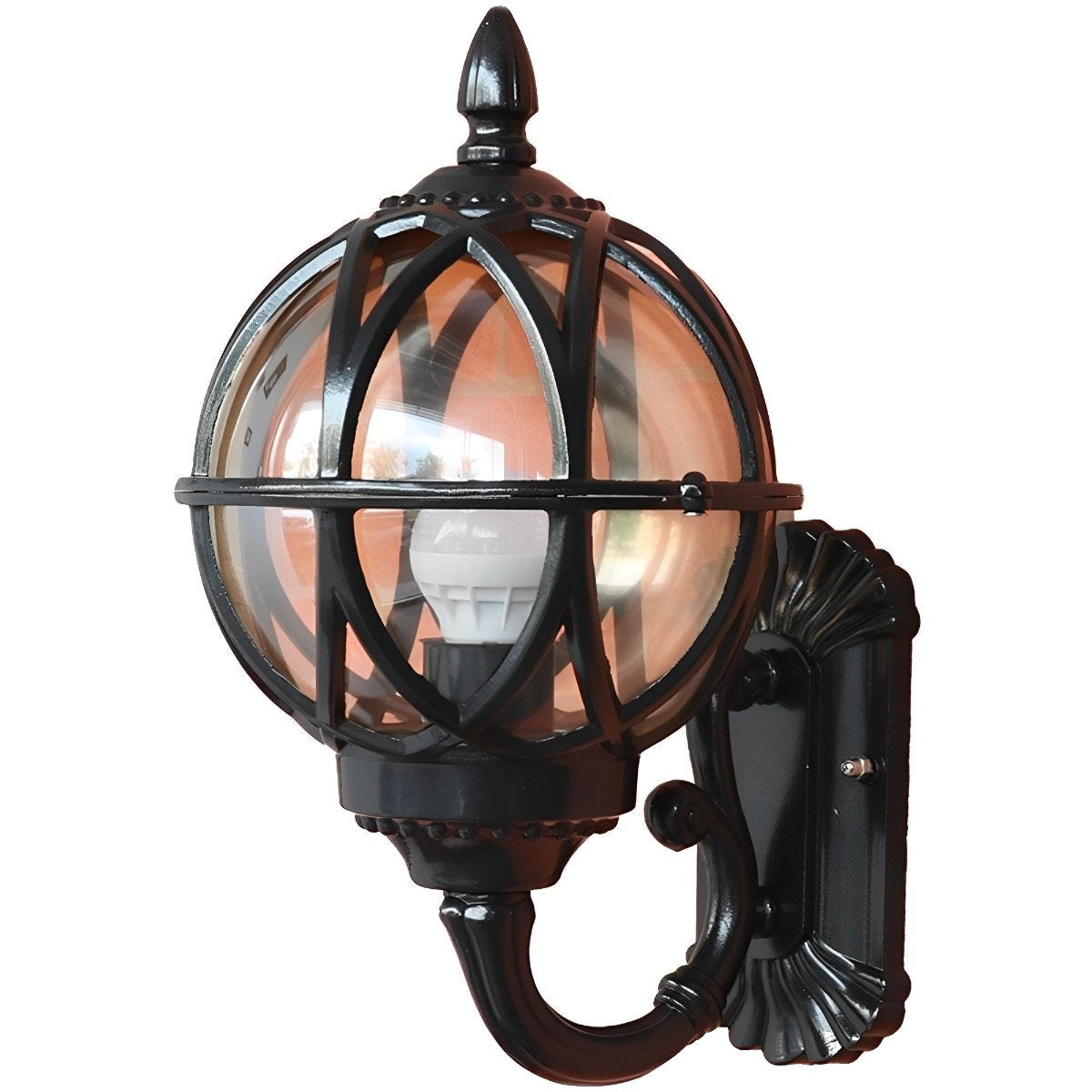 Nest Globe Wall Lantern, Aluminum and Clear Glass Porch Light 15