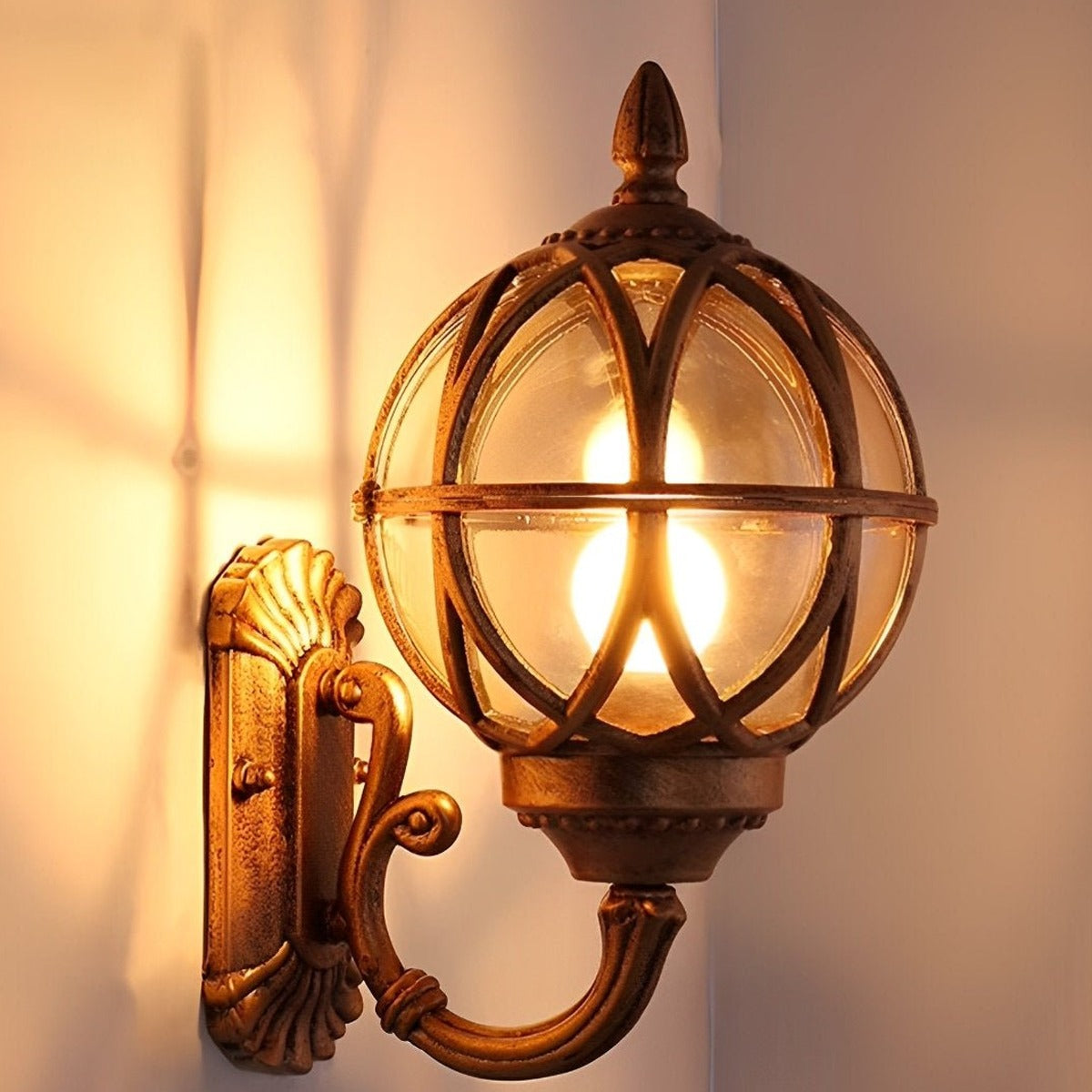 Nest Globe Wall Lantern, Aluminum and Clear Glass Porch Light 2