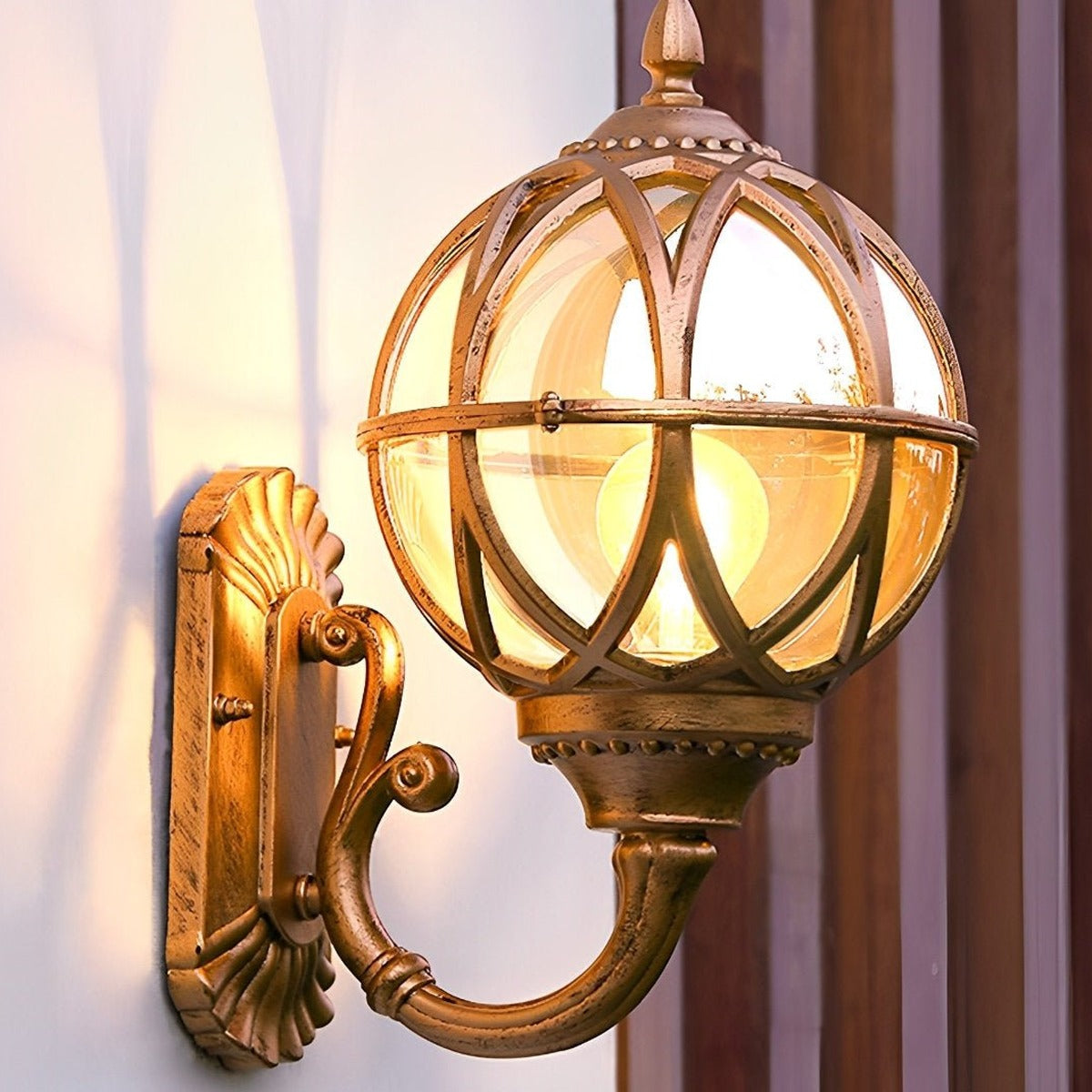 Nest Globe Wall Lantern, Aluminum and Clear Glass Porch Light 3