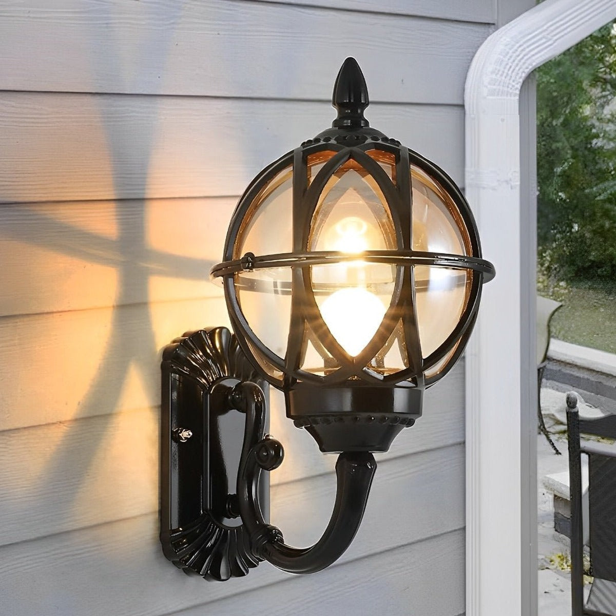 Nest Globe Wall Lantern, Aluminum and Clear Glass Porch Light 4