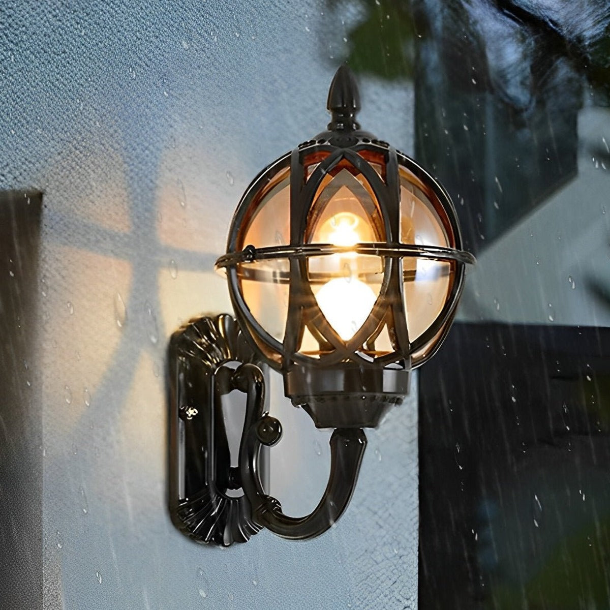 Nest Globe Wall Lantern, Aluminum and Clear Glass Porch Light 5