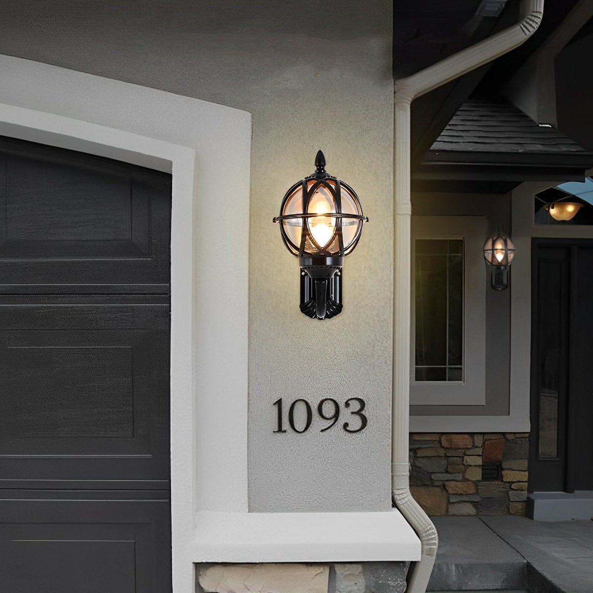 Nest Globe Wall Lantern, Aluminum and Clear Glass Porch Light 6