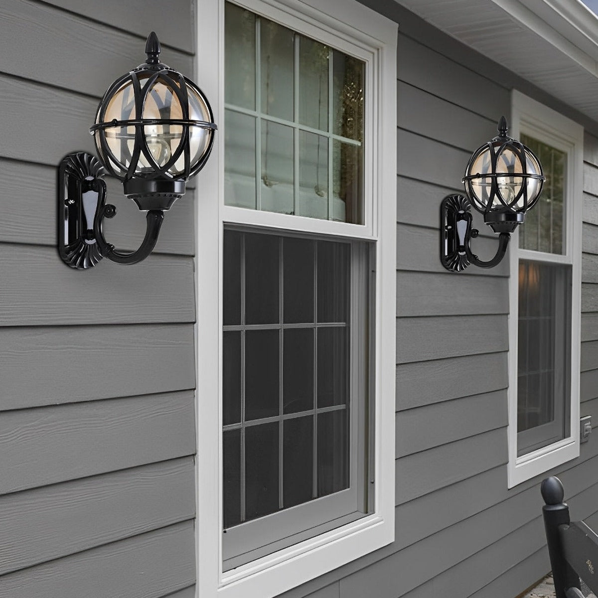Nest Globe Wall Lantern, Aluminum and Clear Glass Porch Light 7